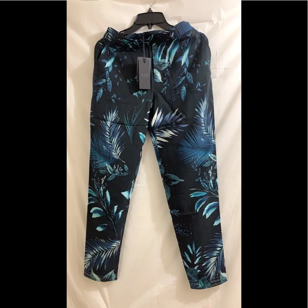 NWT RtA Black/Blue Taja Tropical Pants - Picture 3 of 13